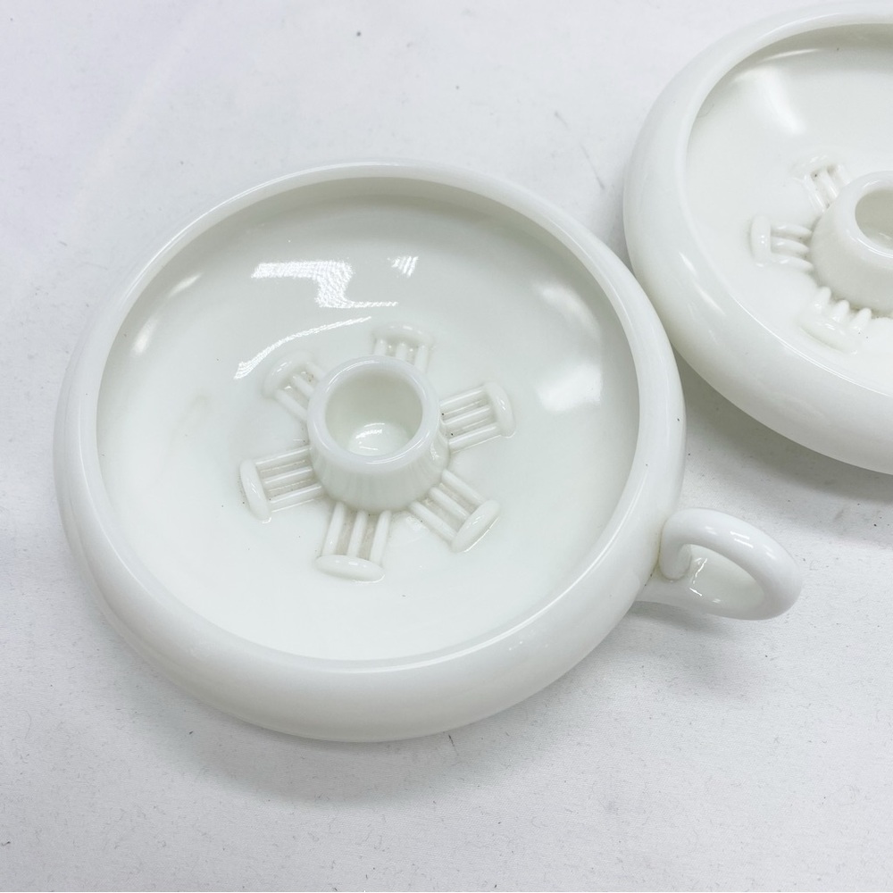 Fenton Vintage Milk Glass Chamber Candlestick Holders Finger Loop Set of 2 - Picture 2 of 9